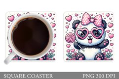 Valentines Panda Coaster. Cute Panda Coaster Sublimation Product Image 1
