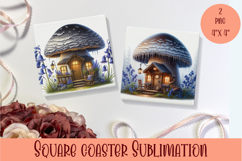 Fairy mushroom house Coaster Sublimation | flowers Product Image 1