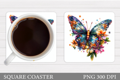 Butterfly Coaster Sublimation. Butterfly Flowers Coaster Product Image 1