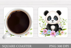 Cute Panda Coaster Design. Panda Flowers Coaster Sublimation Product Image 1