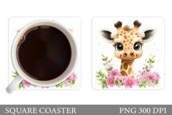 Cute Giraffe Coaster. Giraffe Flowers Coaster Design Product Image 1
