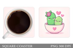 Valentines Cactus Coaster. Valentines Coaster Sublimation Product Image 1