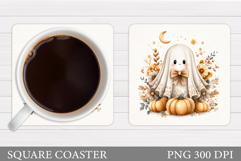 Cute Ghost Coaster Design. Cute Halloween Sublimation Product Image 1