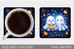 Cute Ghost Coaster Design. Cute Halloween Sublimation Product Image 1