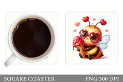 Valentines Bee Coaster Sublimation. Cute Bee Coaster Design Product Image 1