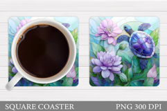 Turtle Coaster Sublimation. Turtle Flowers Coaster Design Product Image 1