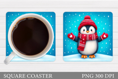 Christmas Penguin Coaster. Christmas Coaster Sublimation Product Image 1