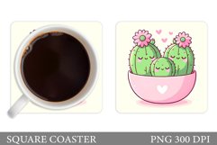 Valentines Cactus Coaster. Valentines Coaster Sublimation Product Image 1