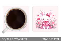 Valentines Bunny Coaster. Cute Bunny Coaster Sublimation Product Image 1