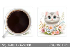 Cute Cat Coaster Design. Cute Cat Sublimation Product Image 1