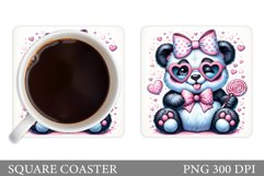 Cute Panda Coaster Sublimation. Valentines Panda Coaster Product Image 1