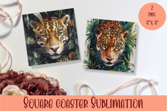 Cute Tiger Coaster Design. Tiger Flowers Coaster Sublimation Product Image 1