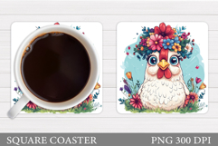 Cute Chicken Coaster Design. Chicken Flowers Coaster Product Image 1
