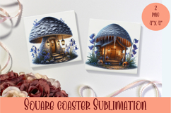 Fairy mushroom house Coaster Sublimation | flowers Product Image 1
