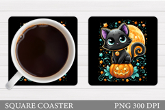 Black Cat Coaster Design. Halloween Cat Coaster Sublimation Product Image 1