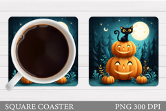 Halloween Cat Coaster Design. Halloween Coaster Sublimation Product Image 1