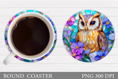 Owl Coaster Design. Owl Flowers Coaster Sublimation Product Image 1