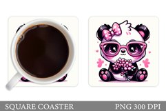 Cute Panda Coaster Sublimation. Valentines Panda Coaster Product Image 1