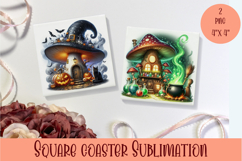 Fairy mushroom house Coaster Sublimation | halloween Product Image 1