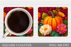 Pumpkin Coaster Design. Flowers Coaster Sublimation Product Image 1