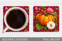 Pumpkin Coaster Design. Flowers Coaster Sublimation Product Image 1