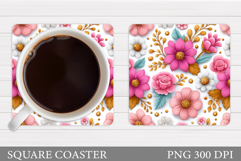 Floral Coaster Design. Flowers Coaster Sublimation Product Image 1