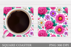 Floral Coaster Design. Flowers Coaster Sublimation Product Image 1