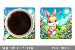 Cute Bunny Coaster Design. Bunny Flowers Coaster Product Image 1