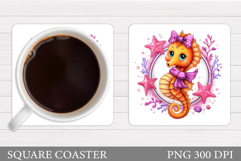 Cute Seahorse Coaster Design. Seahorse Sublimation Product Image 1
