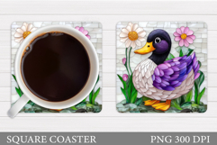 Cute Duck Coaster Sublimation. Duck Flowers Coaster Design Product Image 1