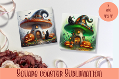 Fairy mushroom house Coaster Sublimation | halloween Product Image 1