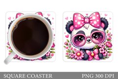 Cute Panda Coaster Sublimation. Valentines Panda Coaster Product Image 1