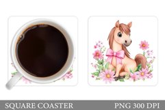 Cute Horse Coaster Design. Horse Flowers Coaster Sublimation Product Image 1