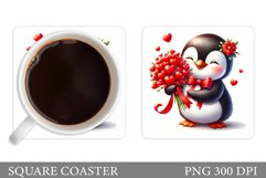 Valentines Penguin Coaster. Valentine Coaster Sublimation Product Image 1