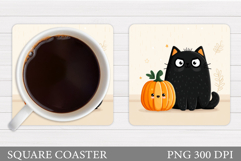 Halloween Cat Coaster Design. Halloween Coaster Sublimation Product Image 1