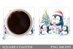Christmas Penguin Coaster. Cute Penguin Sublimation Product Image 1