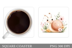 Cute Snail Coaster Design. Flowers Coaster Sublimation Product Image 1