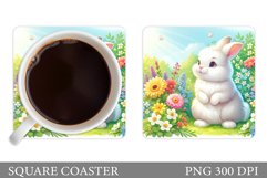 Cute Bunny Coaster Design. Bunny Flowers Coaster Product Image 1