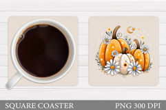 Pumpkin Coaster Design. Floral Pumpkin Coaster Sublimation Product Image 1