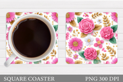 Flowers Coaster Sublimation. Floral Coaster Design Product Image 1