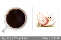 Cute Snail Coaster Design. Flowers Coaster Sublimation Product Image 1