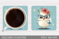 Cute Chicken Coaster Design. Chicken Flowers Coaster Product Image 1