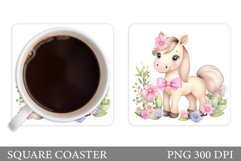 Cute Horse Coaster Design. Horse Flowers Coaster Sublimation Product Image 1