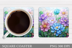 Floral Coaster Design. Flowers Coaster Sublimation Product Image 1