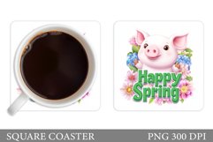 Spring Pig Coaster Design. Spring Coaster Sublimation Product Image 1