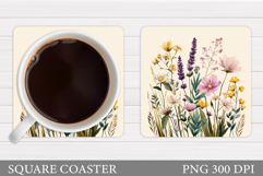 Wildflowers Coaster Design. Floral Coaster Sublimation Product Image 1