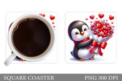 Valentines Penguin Coaster. Valentine Coaster Sublimation Product Image 1