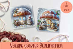Fairy winter mushroom house Coaster Sublimation png Product Image 1
