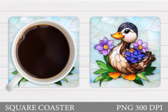 Cute Duck Coaster Sublimation. Duck Flowers Coaster Design Product Image 1