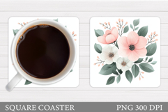 Flowers Square Coaster Sublimation. Flowers Coaster Design Product Image 1